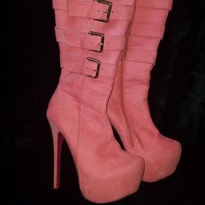 High heel knee length boots